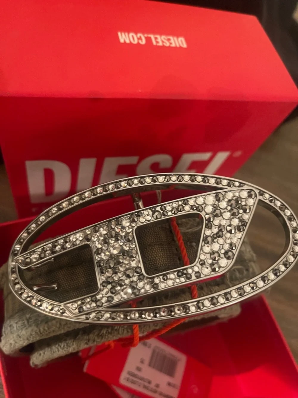 Diesel B 1dr Strass Belt with Crystal Logo Buckle NWT